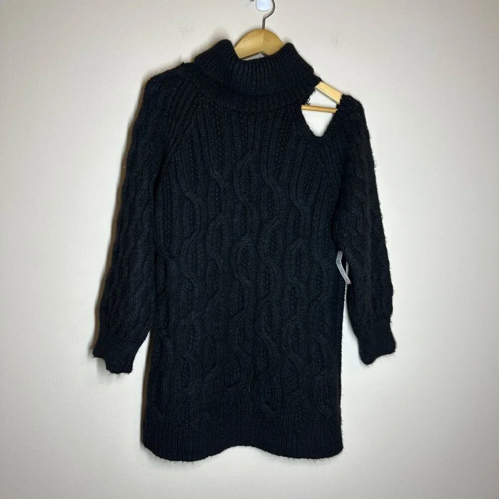 Anthropologie Pilcro Cable-Knit Sweater Dress Womens Size MP Open-Shoulder Tunic